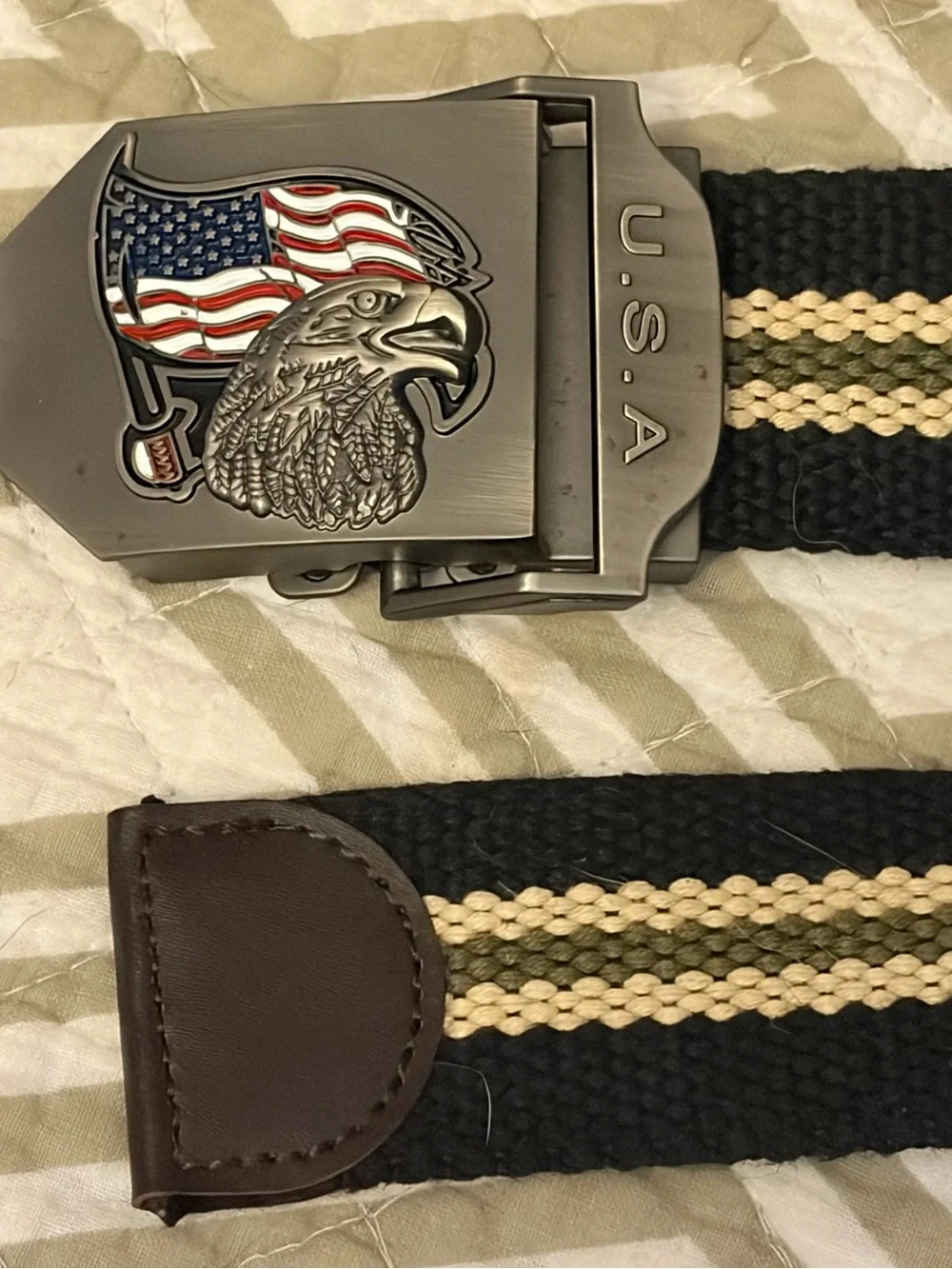 Men's Tactical Belt with American Flag Buckle - Black/Green